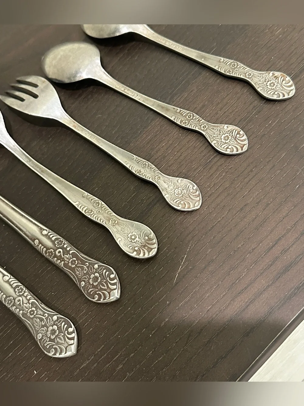 Vintage National Stainless Japan Floral Scroll Stainless Steel Flatware 6 Pcs.